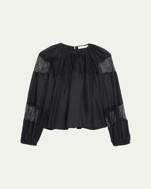 Ulla Johnson Bess Silk Long-Sleeve Blouse - Blue