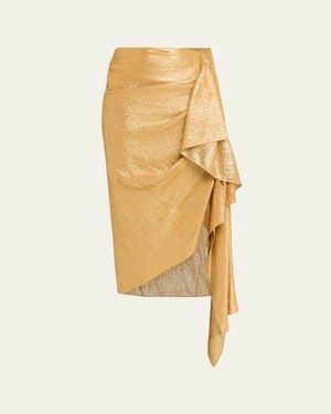 Michael Kors Draped Metallic Lame Midi Skirt