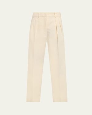 Moncler Pleated Wide-Leg Cropped Pants - Natural