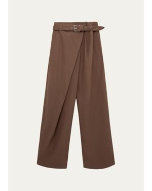 Loewe Belted Wide-Leg Wrap Pants - Brown