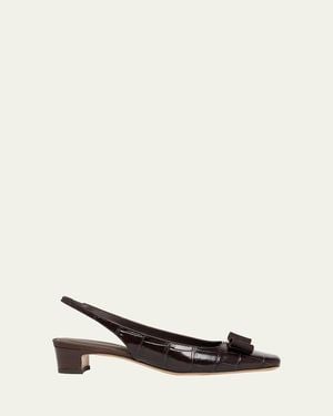 Ferragamo Rivada Embossed Bow Slingback Pumps - Natural