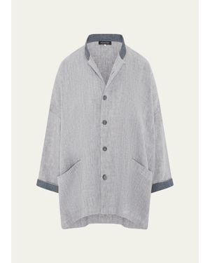 Eskandar Longer Back Wide Mandarin Jacket - Gray