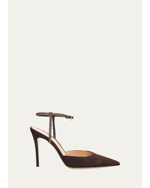 Gianvito Rossi 95Mm Suede Crystal-Strap Pumps - White