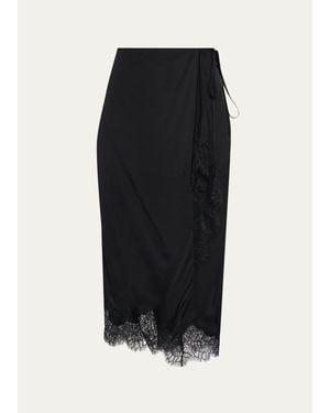A.L.C. Bree Lace-Trim Satin Midi Skirt - Black