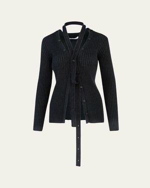 AISLING CAMPS Button Convertible Rib V-Neck Cardigan - Blue