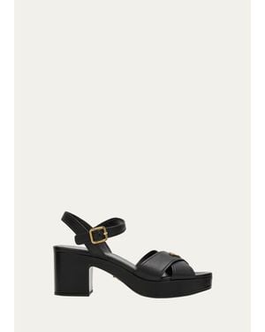Prada 65Mm Triangle Logo Crisscross Leather Platform Sandals - White