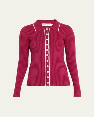Anna Quan Ashlen Button-Front Rib-Knit Top - Red