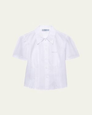 Prada Pleated Cotton Short-Sleeve Polo Top - White
