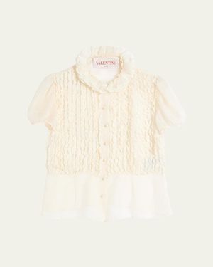 Valentino Garavani Micro Ruffle Chiffon Blouse - Natural