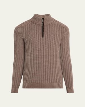 Iris Von Arnim Eugene Half-Zip Cashmere Pullover - Brown