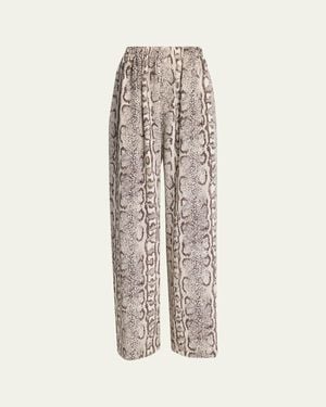 Balenciaga Python-Print Silk Crepe Wide-Leg Pants - White