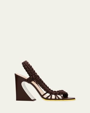 Fendi 95Mm Arco Asymmetric Braided Leather Sandals - Natural