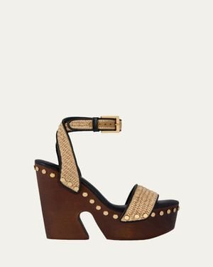 Givenchy Clog Raffia-Effect Platform Sandals With Studs Detail - Natural