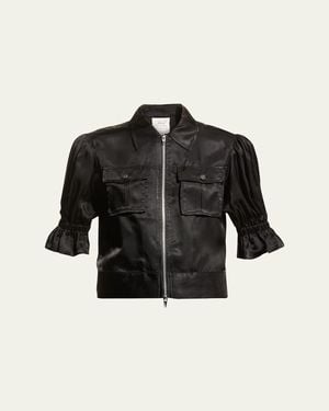 Cinq À Sept Holly Short-Sleeve Sateen Jacket - Black