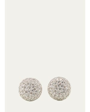 Sidney Garber 18K Pave Button Earrings With Diamonds - White