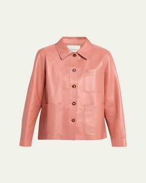 Lafayette 148 New York Button-Down Nappa Leather Jacket - Pink