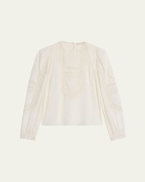 Ulla Johnson Marlowe Embroidered Long-Sleeve Blouse - Natural