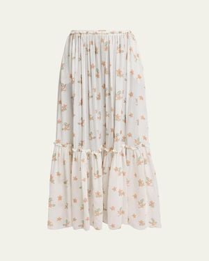 Chloé Blooms Print Silk Maxi Skirt - White