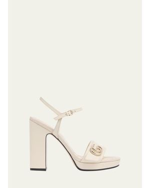Gucci 95Mm Gg Marmont Leather Platform Sandals - Natural