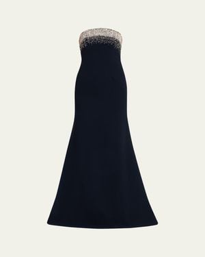 Naeem Khan Crystal Embroidered Strapless Trumpet Gown - Blue