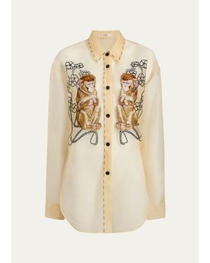 KHAITE Goya Embroidered Silk Shirt - Natural