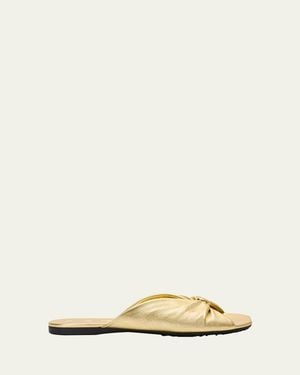 Loewe X Paula's Ibiza Pebble Soft Metallic Leather Slide Sandals - Natural