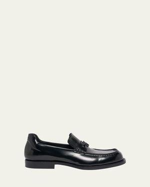 Balenciaga Comfy B-Logo Calfskin Penny Loafers - White