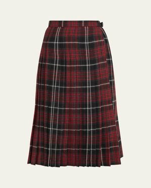Burberry Check Pleated Wrap Midi Skirt - Purple