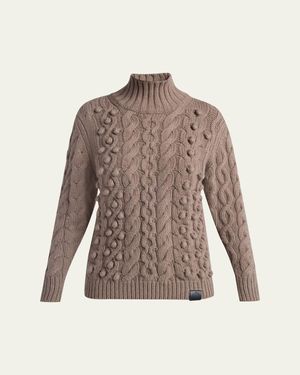 Stella McCartney Bobble Cable Knit Turtleneck Sweater - Brown
