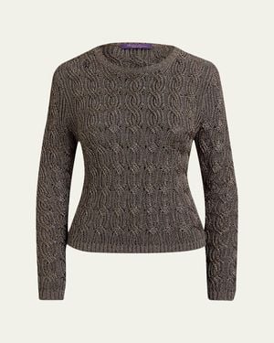 Ralph Lauren Metallic Cable-Knit Crewneck Sweater - Gray