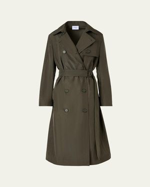 Akris Punto Double-Breasted Crinkled Parachute Taffeta Belted Trench Coat - Green