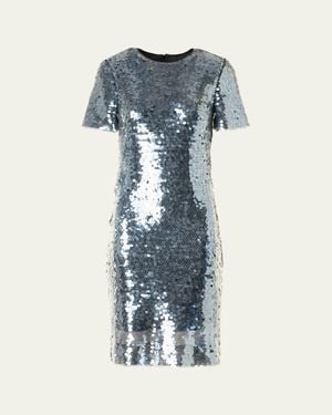 Akris Lucid Sequined Tulle Short-Sleeve Dress - Blue