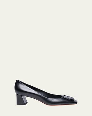 Santoni Calfskin Buckle Block-Heel Pumps - Blue