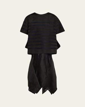 Sacai Striped Open-Back Organza Ruffle Top - Black