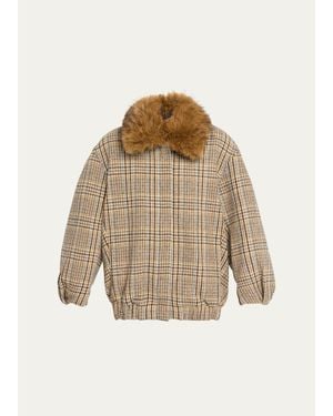 Ronny Kobo Savannah Tweed Faux Fur Collar Jacket - Natural