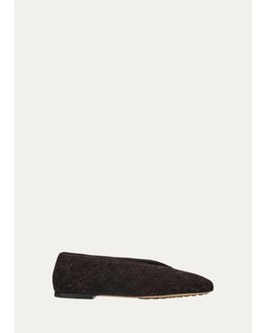 Bottega Veneta Rosa Intrecciato Suede Ballerina Flats - White