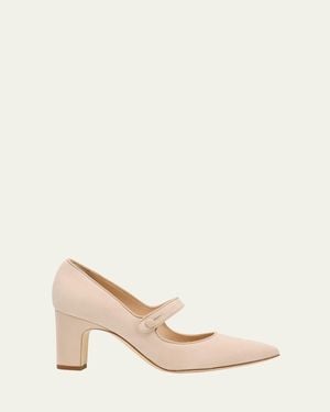 Manolo Blahnik Campariba Kid Suede Pumps - Natural