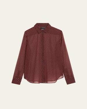 Nili Lotan Gaia Polka-Dot Silk Slim Button-Down Shirt - Red