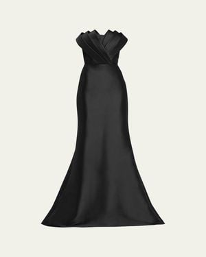 Badgley Mischka Strapless Origami Trumpet Gown - Black