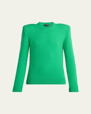 Tom Ford Long-Sleeve Cotton Crewneck Sweater - Green