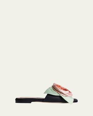 Simone Rocha Pressed Rosette Satin Slide Sandals - Natural