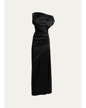 Proenza Schouler Isaline Draped Satin Off-The-Shoulder Column Maxi Dress - Black