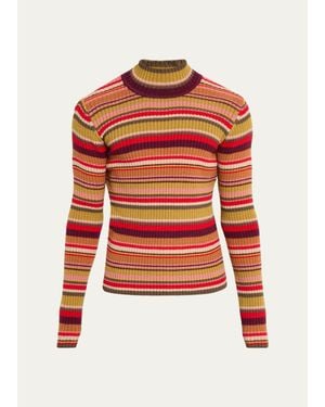 Dries Van Noten Multi-Stripe Mock Neck Sweater - Red
