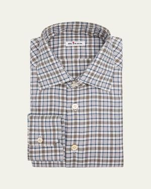 Kiton Plaid Cotton Dress Shirt - White