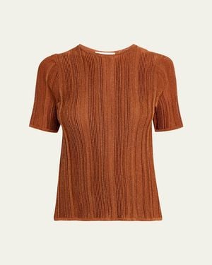 Zimmermann Indra Metallic Rib-Knit Tee - Brown