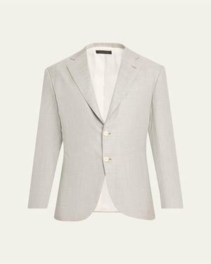 Brioni Wool Plume Plaid Single-Breasted Sport Coat - White