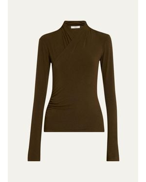 Vince Long-Sleeve Faux-Wrap Top - Green