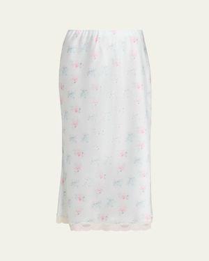 LoveShackFancy Castle Floral Satin Midi Skirt - White