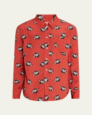 Marni Wolf-Print Point Collar Sport Shirt - Red