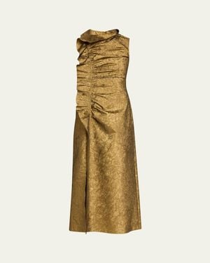 Ulla Johnson Demetria Metallic Sleeveless Ruched Midi Dress